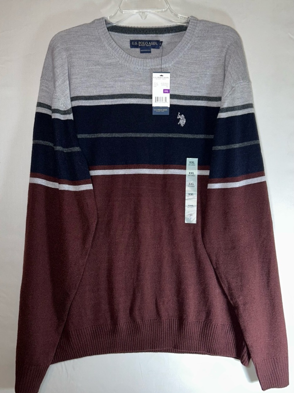 U.S. Polo Assn. Crewneck Sweater in Gray, Navy & Burgundy